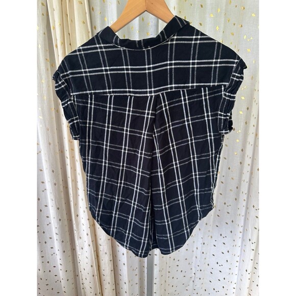 Jach's Girlfriend Plaid Button Down Cap Cuff Sleeves Piping Split Back Shirt S - Picture 3 of 6